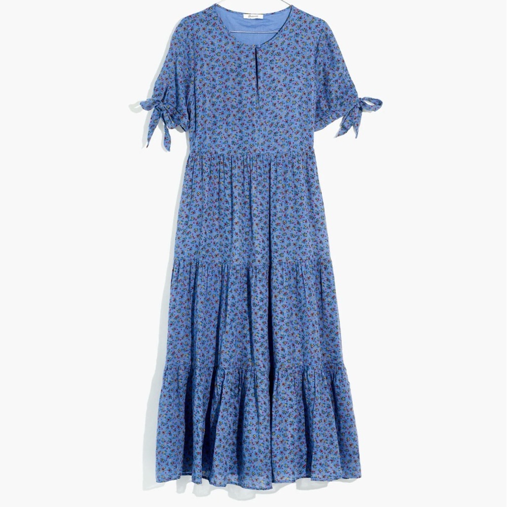 Madewell Blue Floral Tiered Maxi Dress with Tie Sleeves - Picture 3 of 6